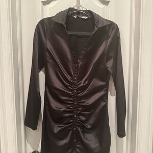 Zara Black Satin Long Sleeve Dress